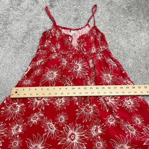 Rewind Linen Blend A-Line Sun Dress Womens Large Red Floral Spaghetti Strap Boho - Picture 8 of 12